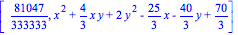 [81047/333333, x^2+4/3*x*y+2*y^2-25/3*x-40/3*y+70/3]